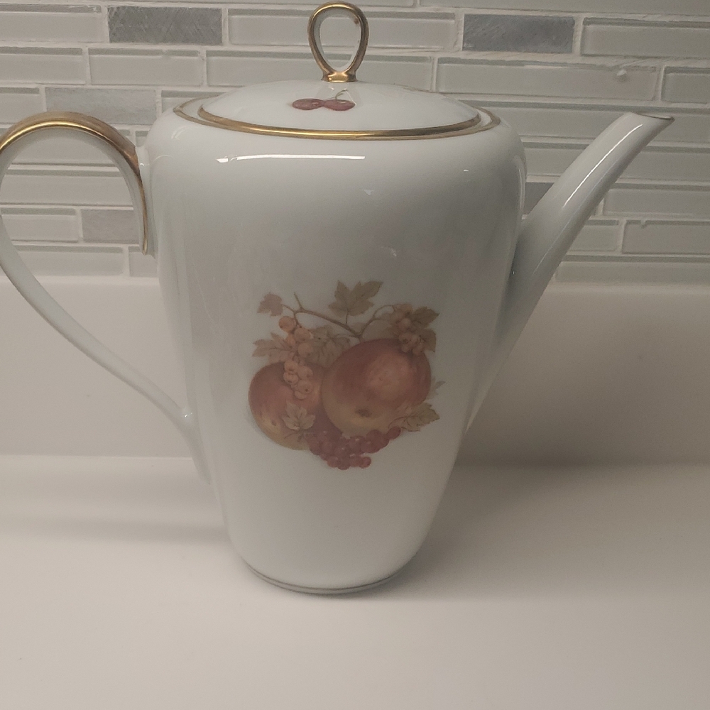 Vintage Golden Crown Harvest Pattern Teapot  With Gold Rim.